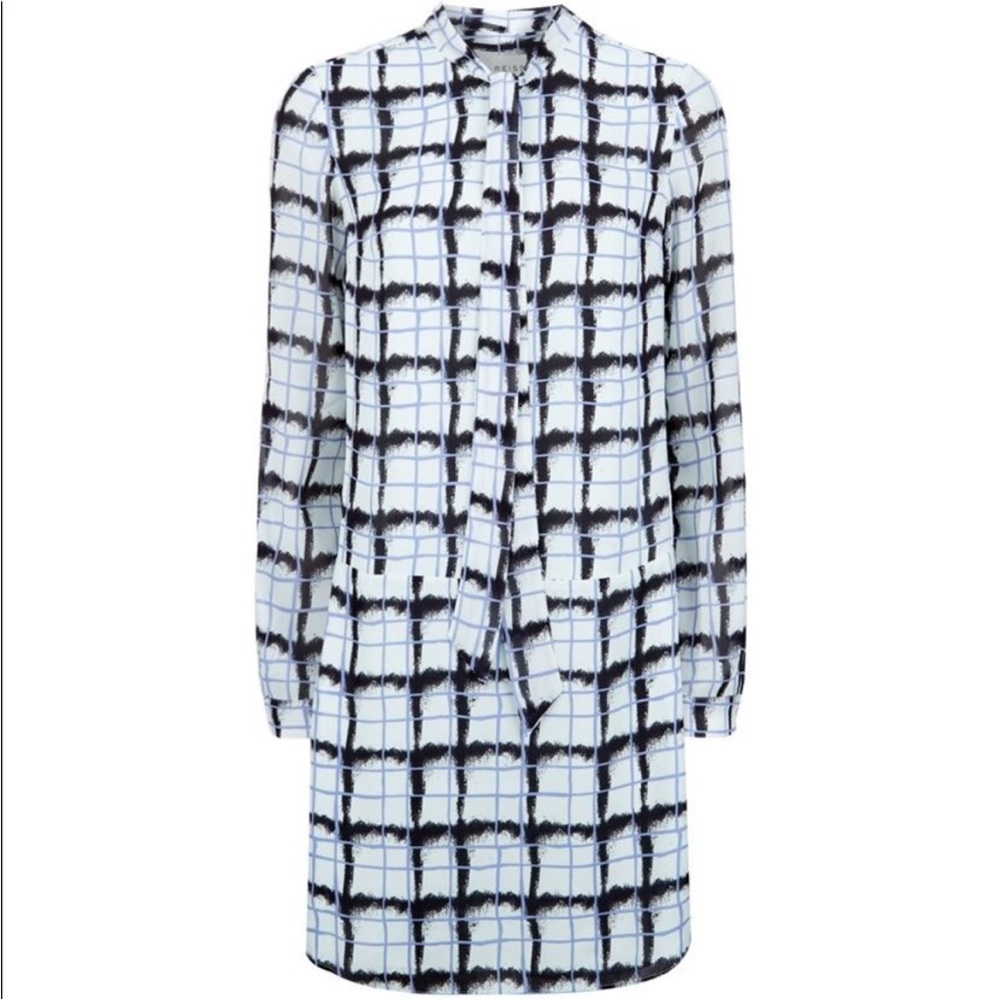 Reiss Miami Printed Tie Neck Shirt Dress